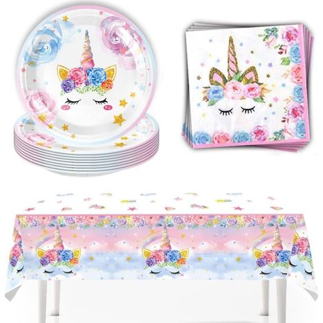 41 Pcs Vaisselle Jetable Anniversaire Vaisselle Anniversaire Fille Jetable Assiettes + Serviette +Nappe de Fête pour Fête Décorations Noël (1/5)