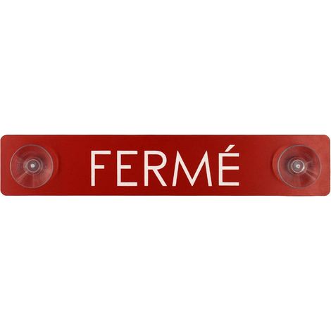 Plaque rouge "Fermé" en PVC à ventouses pour fixation vitrine (1/3)