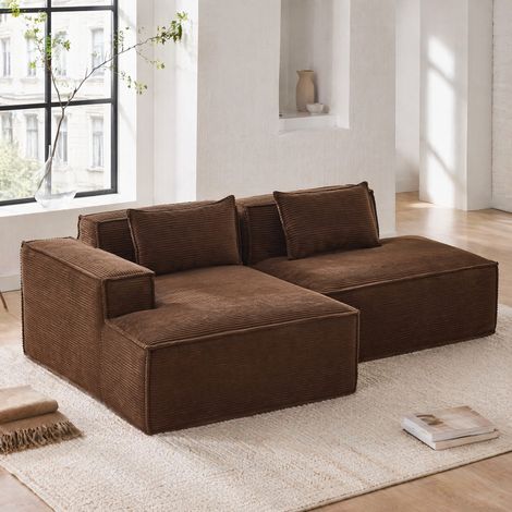 Divano in tessuto 233 cm, 2 cuscini, schiuma con molle insacchettate, marrone, REDOM (1/5)
