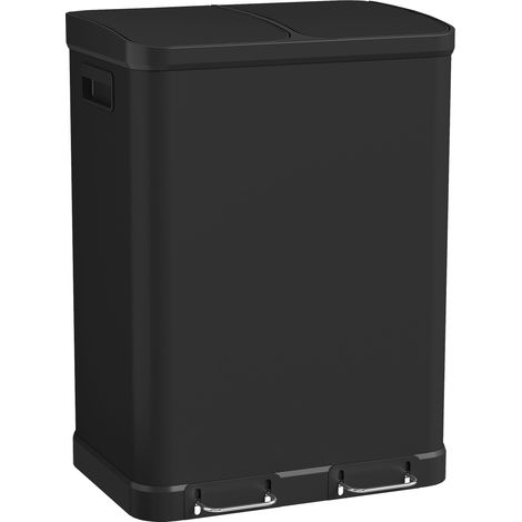 Poubelle de cuisine - HOMCOM - double compartiment 2 x 30L - couvercle à fermeture douce - acier inoxydable - 48,8x39,5x67cm - noir (1/5)