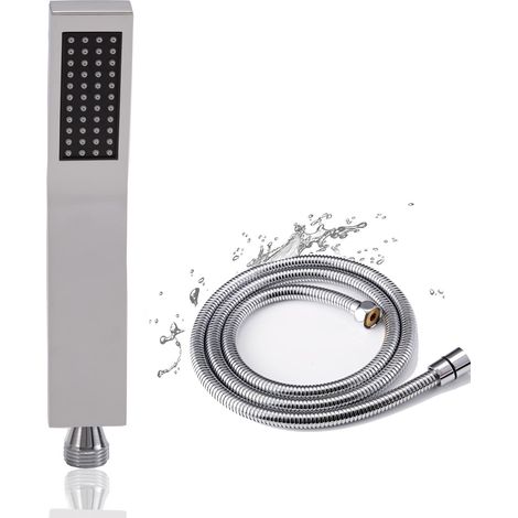 Pommeau de Douche avec Tuyau, Pommeau Douche + 1,5 M Tuyau de Douche Flexible, Haute Pression Douchette Pommeau Economiseur d'eau, Douchette Pommeau Acier Inoxydable, 1 Modes (Carré) (1/5)