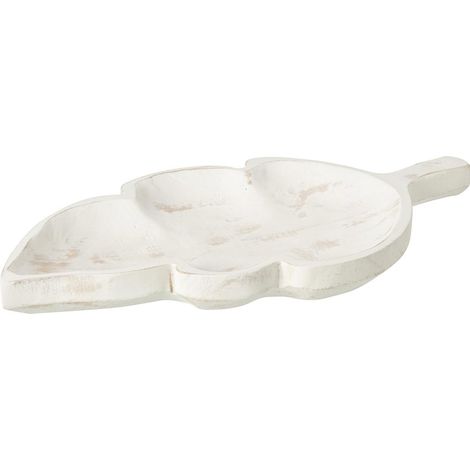 Plateau Déco Feuille en Bois "Ceylan" 49cm Blanc Cassé