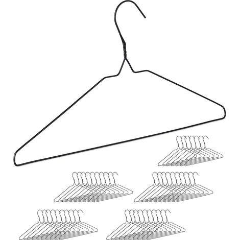 Relaxdays Wire Coat Hangers, Set of 48, Slim, for Blouses & Shirts, with Trouser & Skirt Bar, Space-Saving, Metal, Black