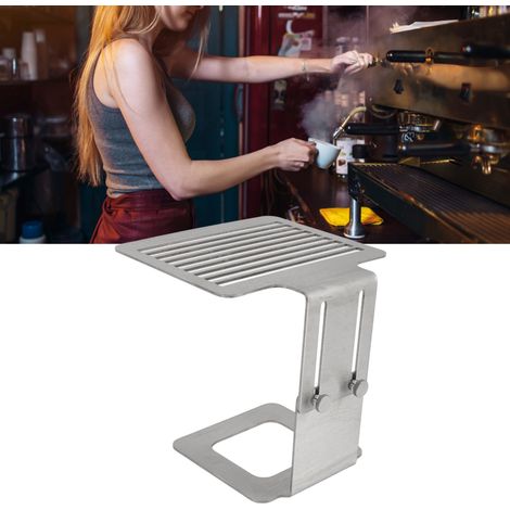 Kaffeewaagenhalterung Modell B, elektronische Waage für Espressomaschinen, Hebevorrichtung, Edelstahlrahmen, silberfarben, einstellbar für Extraktion und Wiegen. (1/5)