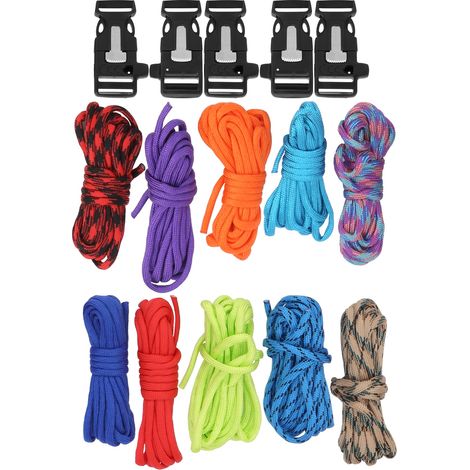 Lot de 10 cordes tressées multifonctionnelles et résistantes en paracorde 7 brins de 3 m (9,8 pi) pour le camping en extérieur (1/5)