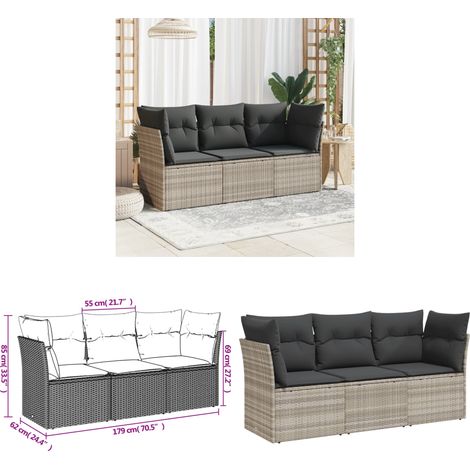 vidaXL Salon de jardin avec coussins 3 pcs gris clair résine tressée (1/3)
