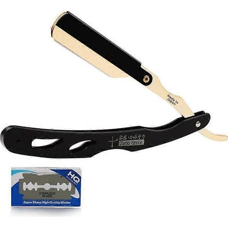 Rasoir droit de barbier, rasoir professionnel à lame droite - Rasoir de barbier compatible avec les lames de rasoir droites pour barbier (Or) (1/3)