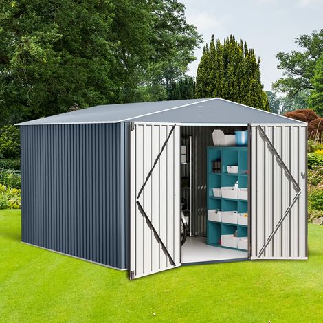 Abri de Jardin Métal 10x12 Ft - 3x3,6 m, Rangement Extérieur Grande Taille avec Portes Verrouillables, Cabane de Jardin (3x3,6 m) (1/4)