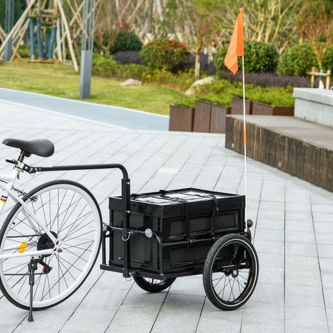Remolque para bicicleta con caja de almacenamiento extraíble y plegable de 65 litros, reflectores de seguridad, carga máxima de 40 kg, color negro. (1/5)