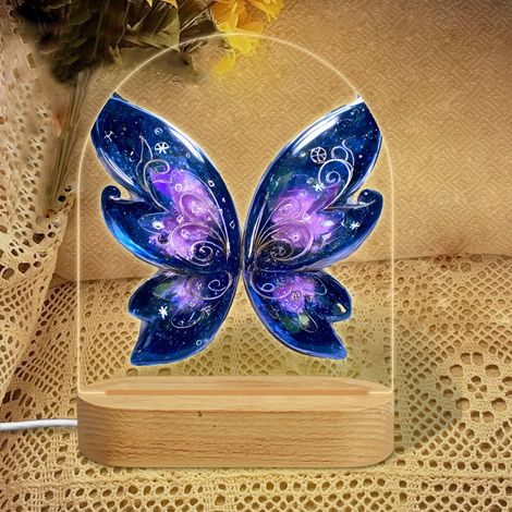 Veilleuse en forme d'arc avec ailes de fée bleu-violet pailletées Lampe LED 3 couleurs Décoration chambre bébé Cadeau naissance (1/5)
