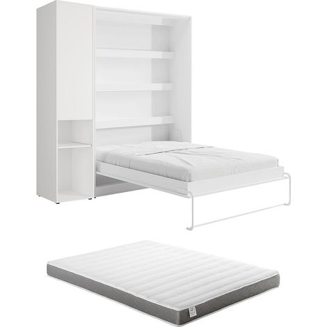 Letto a scomparsa verticale 140 x 200 cm 1 colonna contenitore Con LED Bianco + Materasso - RAPILI