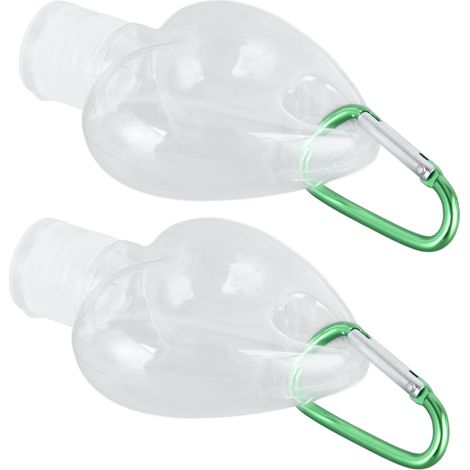 Lot de 2 flacons voyage transparents 50ml avec mousqueton, distributeur spray et liquide rechargeable, anti-fuite, modèle couvercle coeur (couleur aléatoire) (1/5)