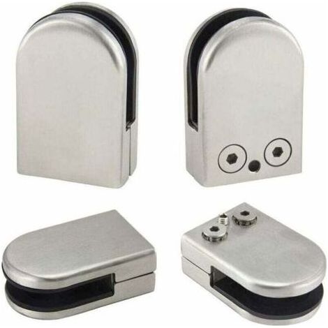 4PCS Verre Pince Support 6-8mm En Acier Inoxydable Verre Clips Pinces Supports De Verre Réglables Dos Plat Connexion Pince Support pour Balustrade Escalier Main Courante Fenêtre, Argent (1/4)