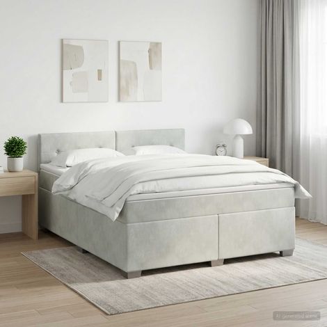 Cama box spring con colchón Gris Claro 160 x 200 cm Terciopelo (1/5)