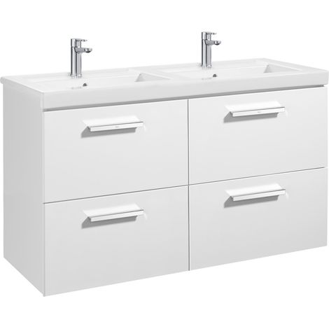 Conjunto de mueble base con cuatro cajones y lavabo doble PRISMA - ROCA Color: Blanco brillo (1/2)