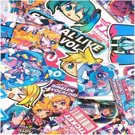 Autocollant PVC étanche pour valise Mirror Twins Laser Miku Second Dimension Anime Periphery 34 pièces (1/5)