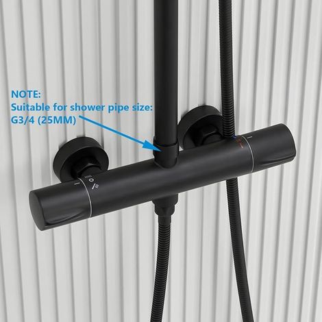Duscharmatur mit 2 Ausgängen, wandmontierte Thermostat-Duscharmatur, oberer Ausgang 3/4" BSP (26,4 mm) und unterer Ausgang 1/2" BSP (21 mm), rund, mattschwarze Oberfläche (1/5)
