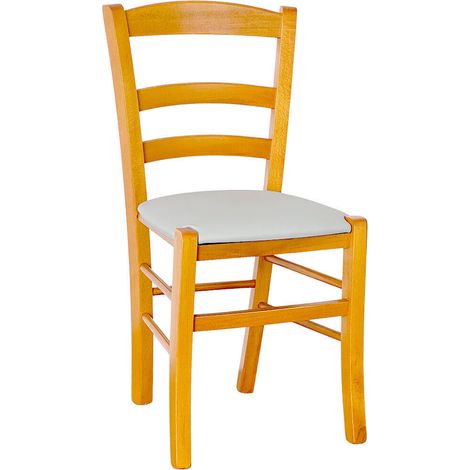Sedia legno paesana ciliegio con seduta imbottita grigio chiaro