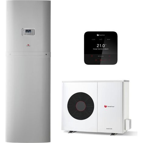 Saunier Duval – Ensemble pompe à chaleur air/eau 7 kW monophasé – Ballon ECS 190L – Régulateur MiPro Sense radio – SAUAIR7ECSM