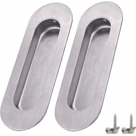 Paquet de 2 Poignées– Argent de Porte à Porte Coulissantes Poignée Ovale Encastrées en Acier Inoxydable Brossé Satiné Poignée Cachée pour Porte Coulissante Armoire Placard Tiroir (1/4)