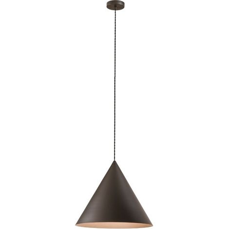 Lampe À Suspension Conique En Métal Et Aluminium Gris Métallisé Et Marron, Diamètre 40 Cm, 1 X E27 Max 60W - Perenz Design Moderne Pour Intérieur