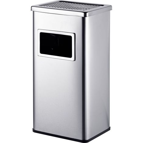 Relaxdays Cendrier sur pied avec poubelle, inox brossé, cendrier amovible, H x L x P: 60,5 x 30 x 24 cm, argent (1/5)