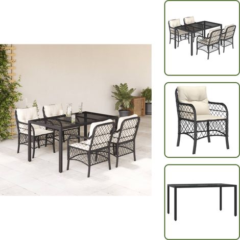 The Living Store 5-tlg. Garten-Essgruppe mit Kissen Schwarz Poly Rattan - Gartentisch - Gartenstuhl - Gartenmöbelset - Outdoor Möbel - Rattan Gartenmöbel (1/5)