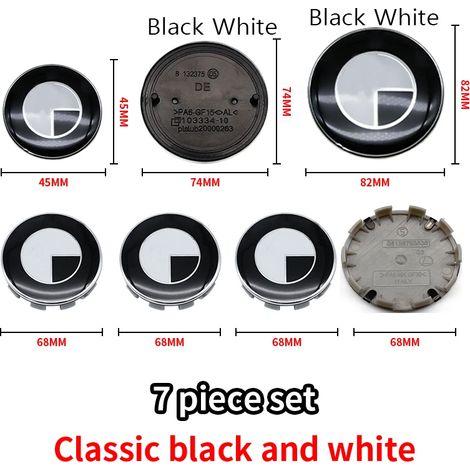 (45 74 82 4X 68mmYT) - Logo BMW noir et blanc pour voiture, emblème de capot avant, badge arrière, enjoliveur de roue, autocollant de volant 45 mm, accessoires (1/5)