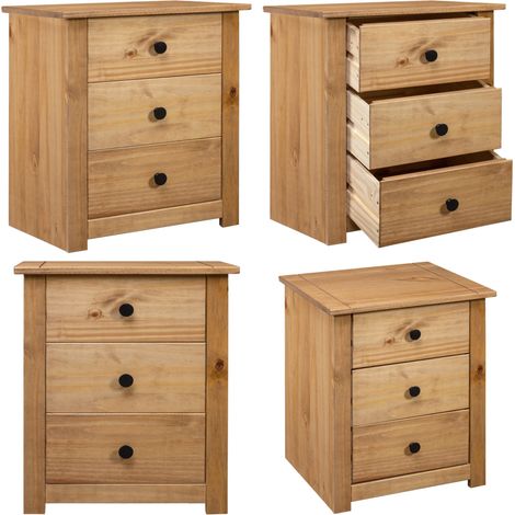Mesita de noche de madera maciza pino estilo Panamá 46x40x57 cm - Mesita de noche de madera - Mesita de noche estilo Panamá