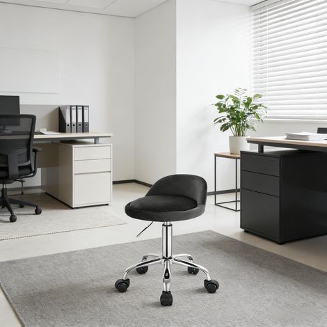 Tabouret de bureau réglable en hauteur pivotant, en velours gris foncé (1/4)