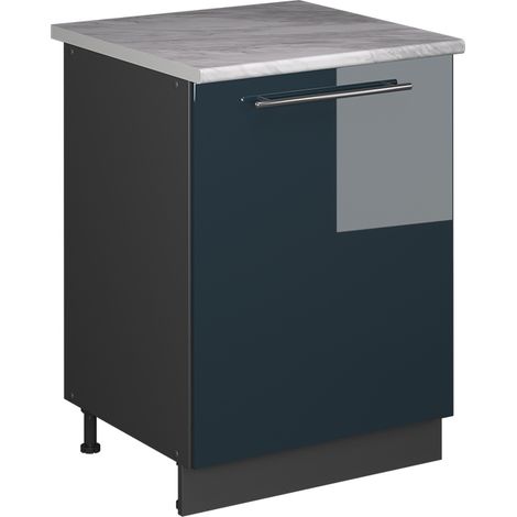 Mobiletto base cucina Fame-Line, Blu scuro lucido/Antracite, 60 cm 1 anta con piano di lavoro, Vicco (1/5)