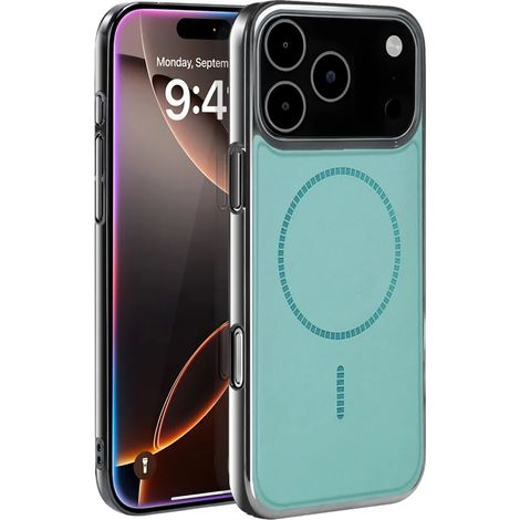 (Vert menthe, iPhone 15 Pro) Étui de téléphone ultra-fin en similicuir avec chargeur magnétique, idéal pour les professionnels. (1/5)
