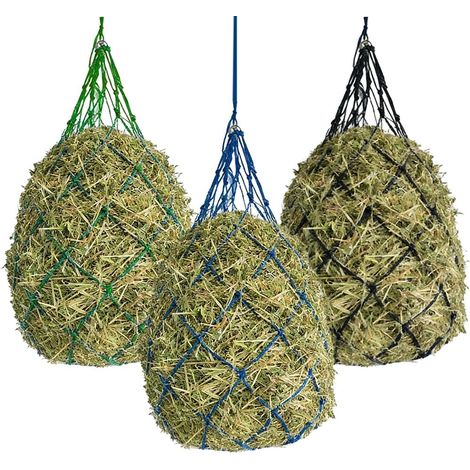 Lot de 4 filets à foin pour chevaux - 100 cm - Filet d'alimentation pour râtelier à foin - Filet d'alimentation avec accessoires contrôlés - Noir - 4 x 4 cm - Maille fine (1/5)