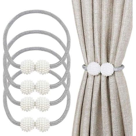 4Pcs Embrasses De Rideaux Magnétiques Avec Boule Magnétique - Embrasses Décoratives Pour La Maison,La Décoration De Fenêtre -Gris (1/4)