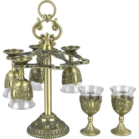 6 Tasses Chinoises Rétro en Alliage de Zinc, Verre Gravé Motif Fleur, Coupe Pimp pour Fête Banquet Bar Famille, Bronze (1/5)