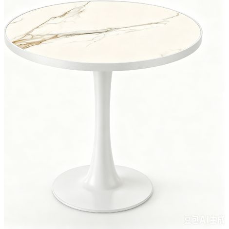 Table à manger ronde tulipe 70 cm, plateau pierre sinterée aspect marbre, pieds inox doré, antirayures, étanche (1/5)