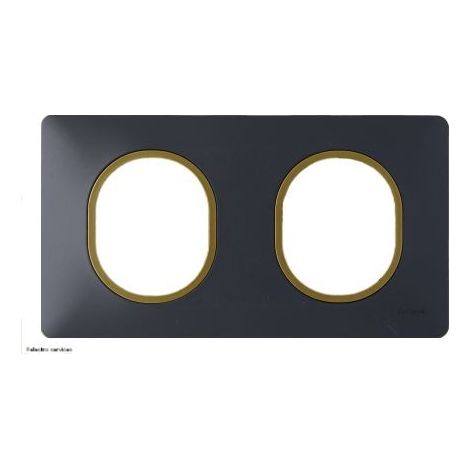 Plaque 2 postes horizontal Ovalis Schneider Finition: Anthracite bague effet laiton