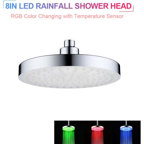 Pommeau De Douche Led 20cm Pluie Rvb Avec Thermomètre Sans Pile Pour Salle De Bain Enfants (1/5)
