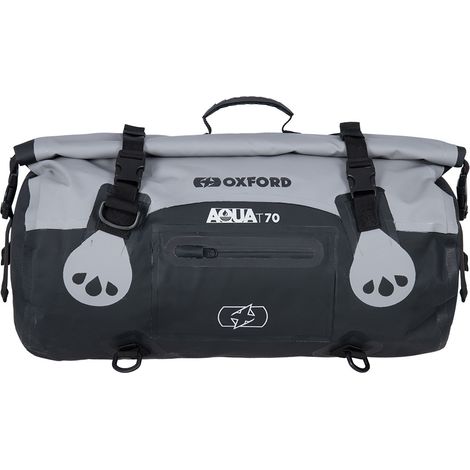 Bolsa deportiva impermeable Aqua T-70 Oxford de 70 litros, color negro/gris, enrollable.