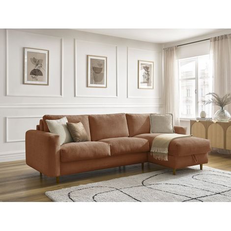 BOBOCHIC - Canapé d'angle réversible convertible NOUVEAU COCOONE ouverture express tissu texturé Réversible 160x200 Orange
