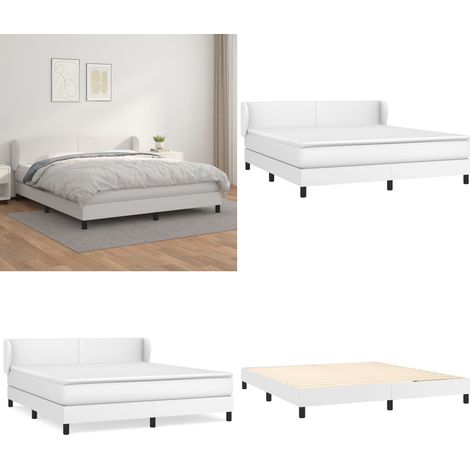Sommier à lattes de lit avec matelas Blanc 180x200cm Similicuir - Lit Plateforme - Lit Double - Literie Blanche - Matelas À Ressorts Ensachés - Tête De Lit Ajustable - Home & Living (1/5)