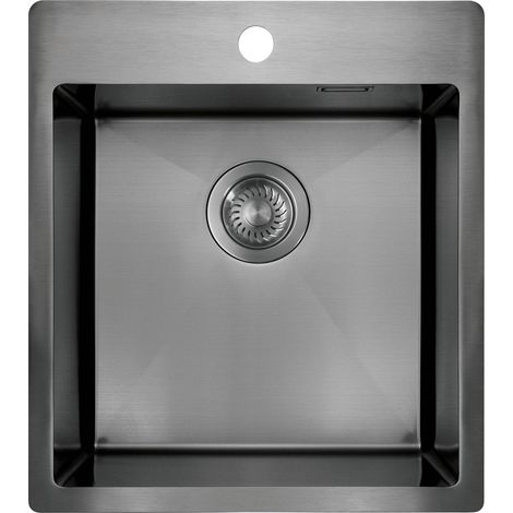 Einbauspülbecken Titanfarben eckig 45 cm Edelstahl mit Siphon "Olfato Precious"