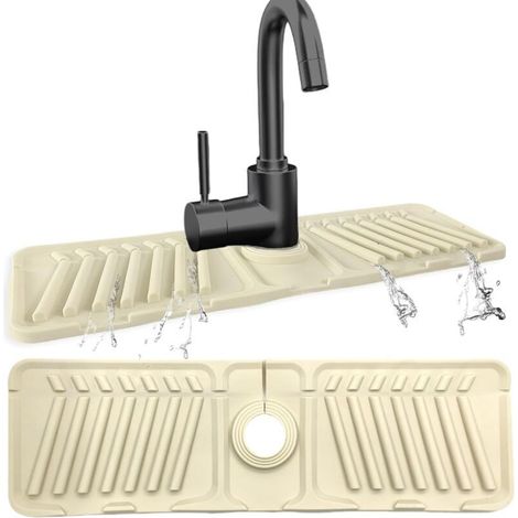 Bardusch-Tapis robinet silicone 44×14 cm blanc cassé, trous découpables, inclinaison 7°. (1/4)