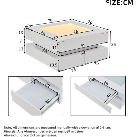 Tavolino da salotto con LED e 3 cassetti 70x70 cm OKMYHOME (1/2)