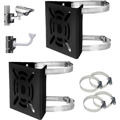 Adaptateur de fixation universel pour poteau vertical, support de montage sur poteau vertical pour caméra de sécurité CCTV et caméra dôme PTZ, couleur noire avec 4 colliers de serrage. (1/5)