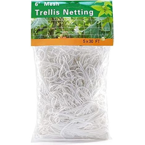 1,67m x 10m Filet de Jardin en Polyester, Treillis pour Plantes, Support pour Pois, Haricots, Fruits, Fleurs Grimpeuses (Blanc)