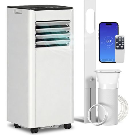 Climatiseur portable de 9000 BTU avec fonctions de refroidissement, déshumidificateur, ventilateur et mode sommeil.