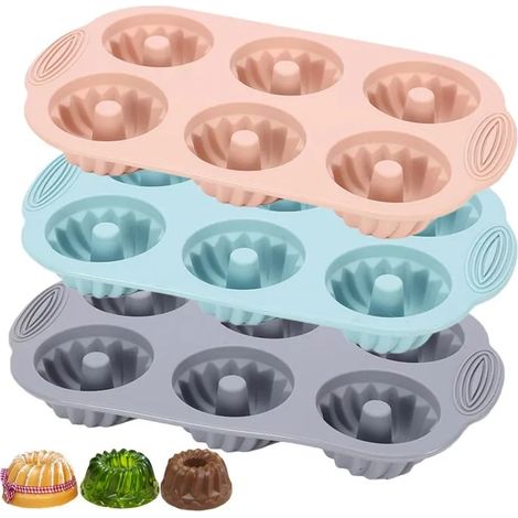 Moules à gâteau cannelés silicone  - Moules antiadhésifs - Lot de 3 rose/bleu/gris - Sans BPA -40→230°C (1/5)