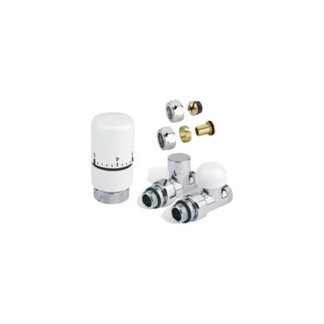 Kit raccordement classique droit chrome avec tête thermostatique blanche - 498038 - Thermor