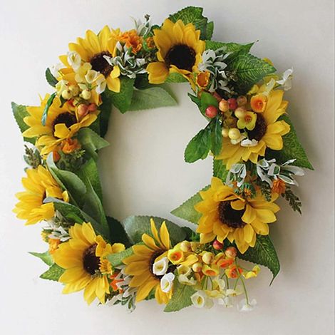 Künstlicher Sonnenblumenkranz zur Türdekoration, künstlicher Blumenkranz für die Haustür, Zuhause